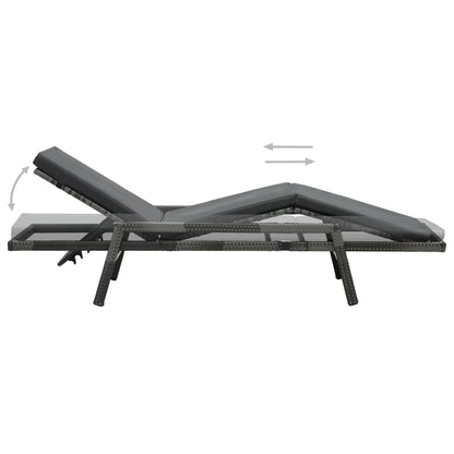 Grey PE wicker sun lounger with cushion