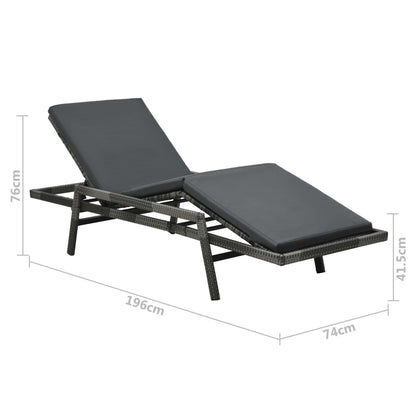Grey PE wicker sun lounger with cushion
