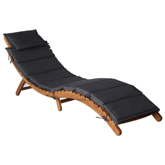 Sun lounger with dark grey solid acacia cushion