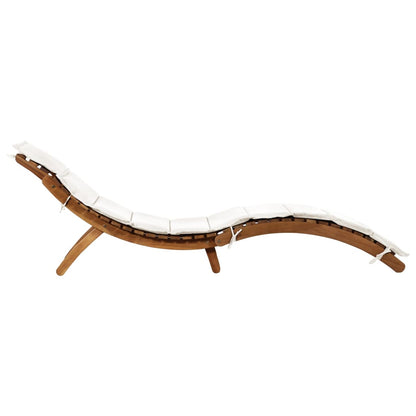Sun lounger with cushion in solid acacia wood, cream colour