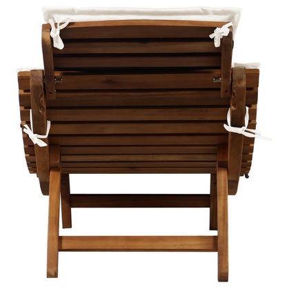 Sun lounger with cushion in solid acacia wood, cream colour