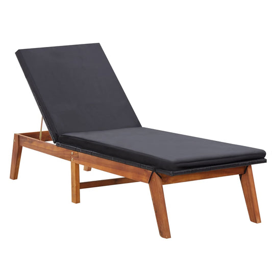 Sun lounger with PE wicker and solid acacia wood cushion