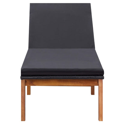 Sun lounger with PE wicker and solid acacia wood cushion