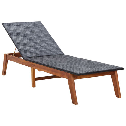 Sun lounger with PE wicker and solid acacia wood cushion