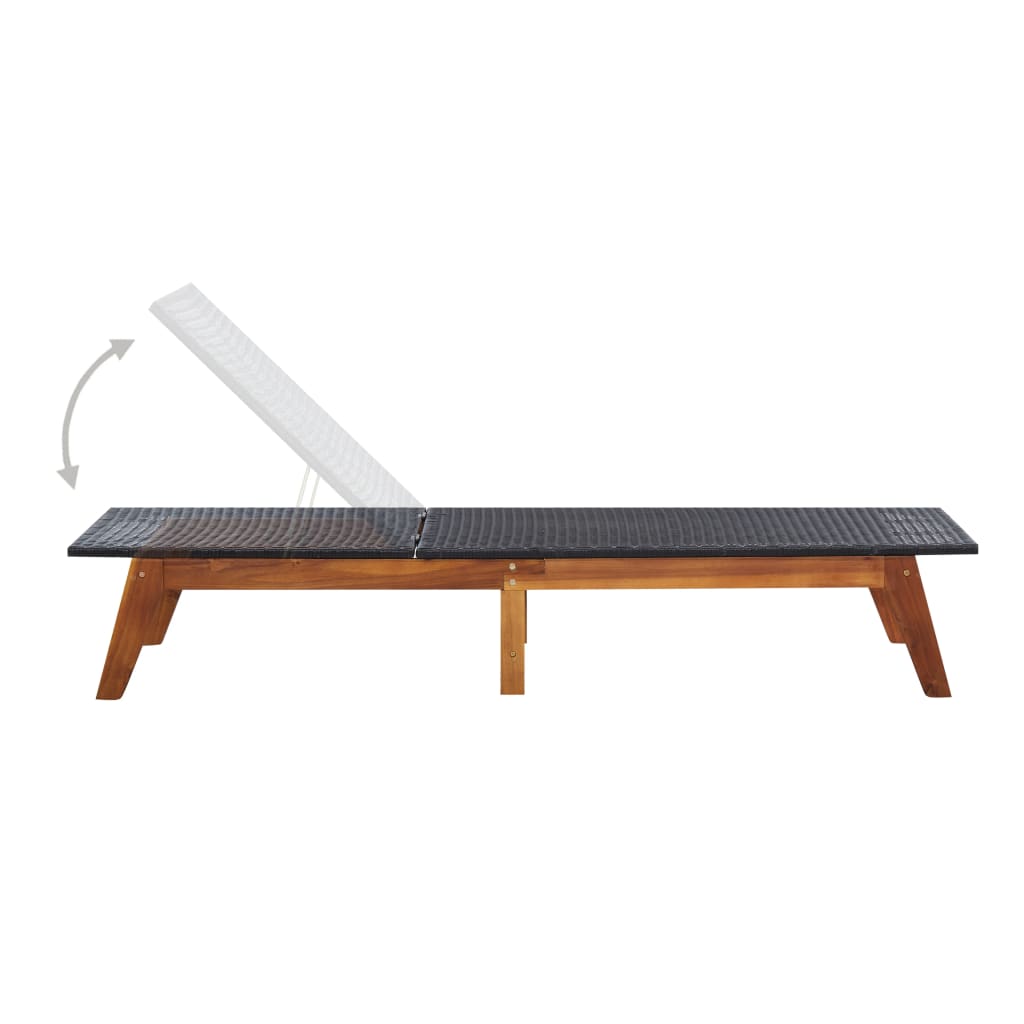 Sun lounger with PE wicker and solid acacia wood cushion