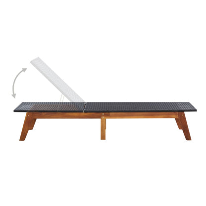 Sun lounger with PE wicker and solid acacia wood cushion