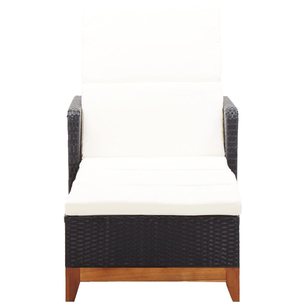 Sun lounger in PE wicker and solid acacia wood in black