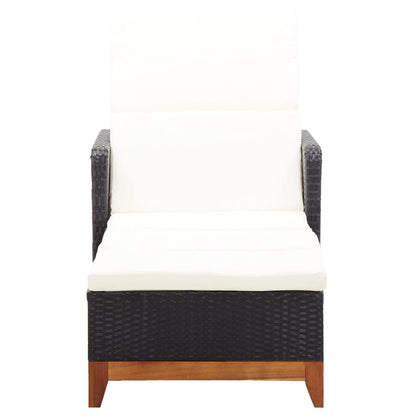 Sun lounger in PE wicker and solid acacia wood in black