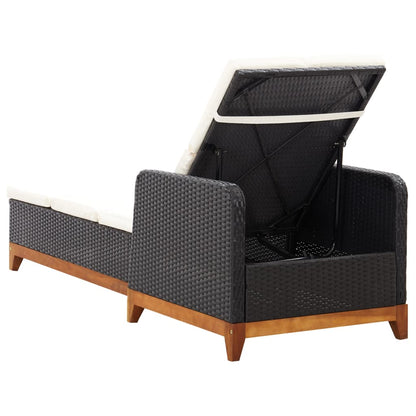 Sun lounger in PE wicker and solid acacia wood in black