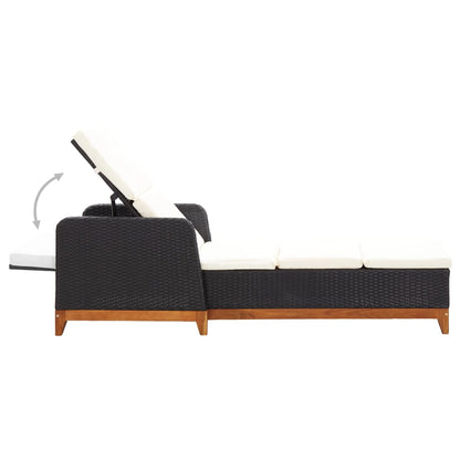 Sun lounger in PE wicker and solid acacia wood in black