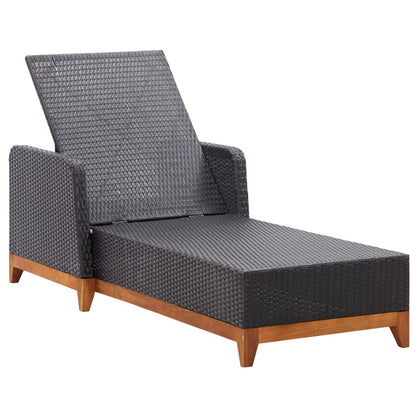 Sun lounger in PE wicker and solid acacia wood in black