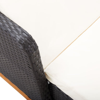 Sun lounger in PE wicker and solid acacia wood in black