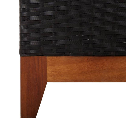 Sun lounger in PE wicker and solid acacia wood in black