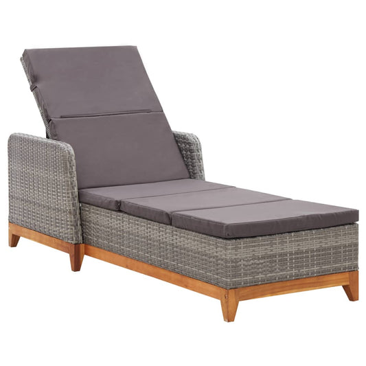 Grey PE wicker and solid acacia wood sun lounger