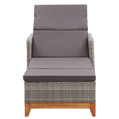 Grey PE wicker and solid acacia wood sun lounger