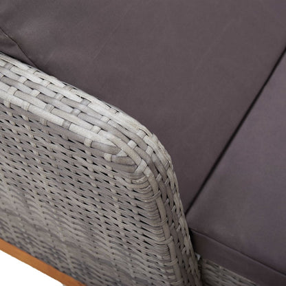 Grey PE wicker and solid acacia wood sun lounger