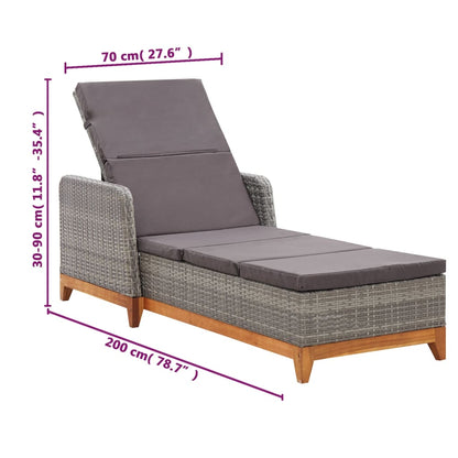 Grey PE wicker and solid acacia wood sun lounger