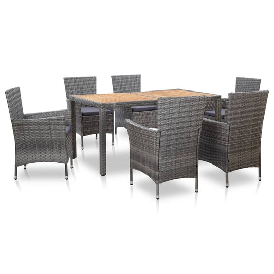 7 pcs conjunto jantar exterior com almofadões vime PE cinzento