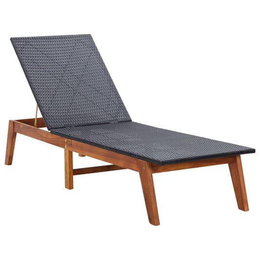 PE wicker and solid acacia wood sun lounger