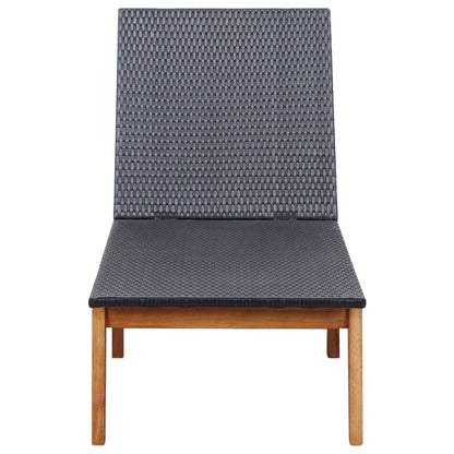 PE wicker and solid acacia wood sun lounger