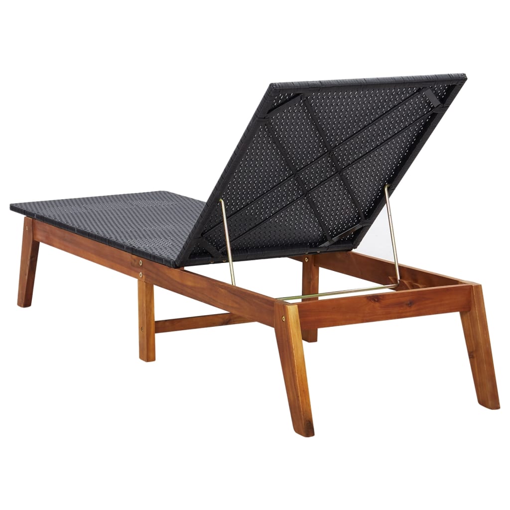 PE wicker and solid acacia wood sun lounger