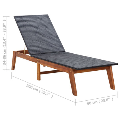 PE wicker and solid acacia wood sun lounger