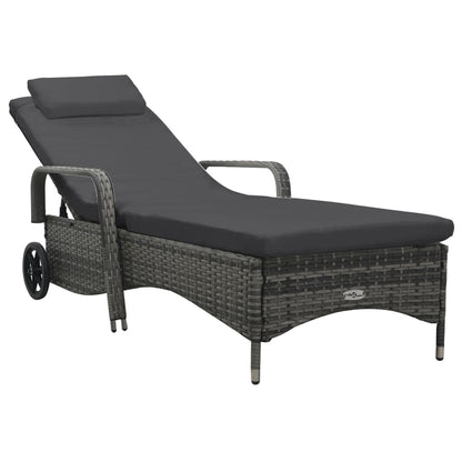 Grey PE wicker sun lounger with wheels