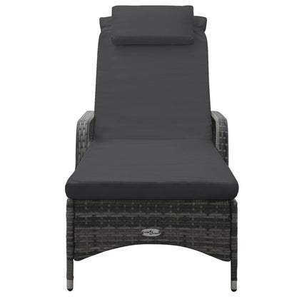 Grey PE wicker sun lounger with wheels