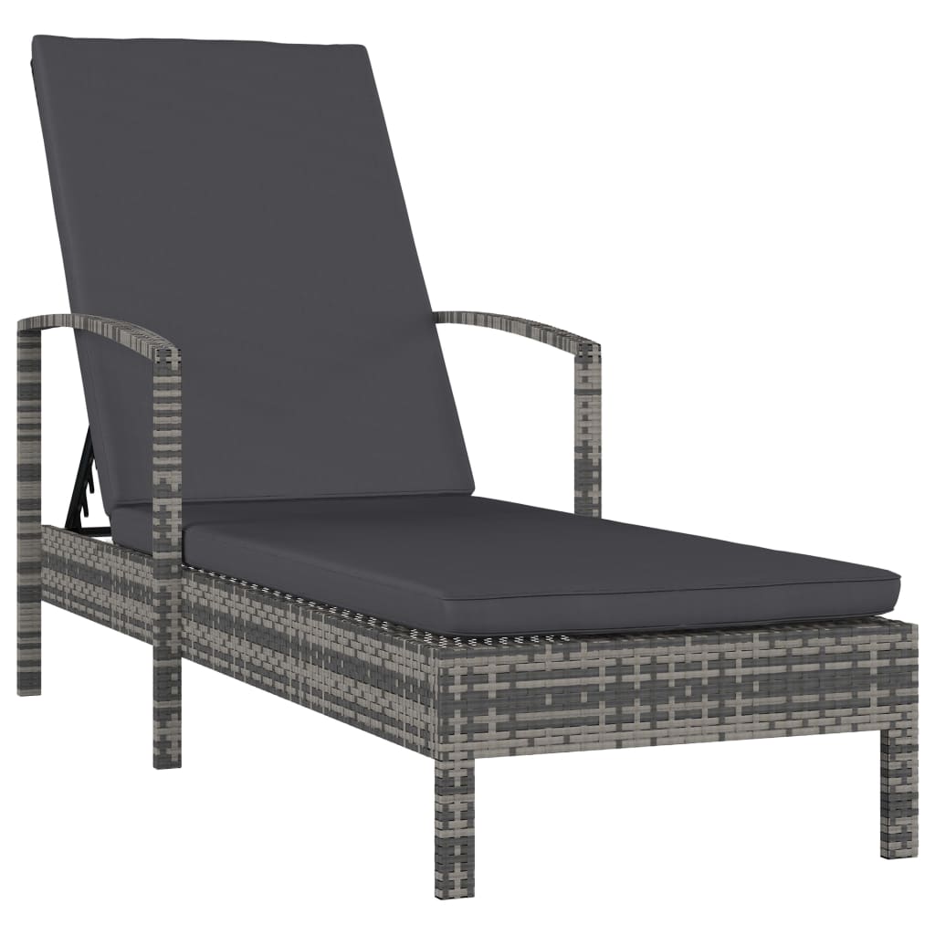 Sun lounger with armrests in grey PE wicker