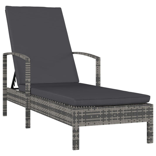 Sun lounger with armrests in grey PE wicker