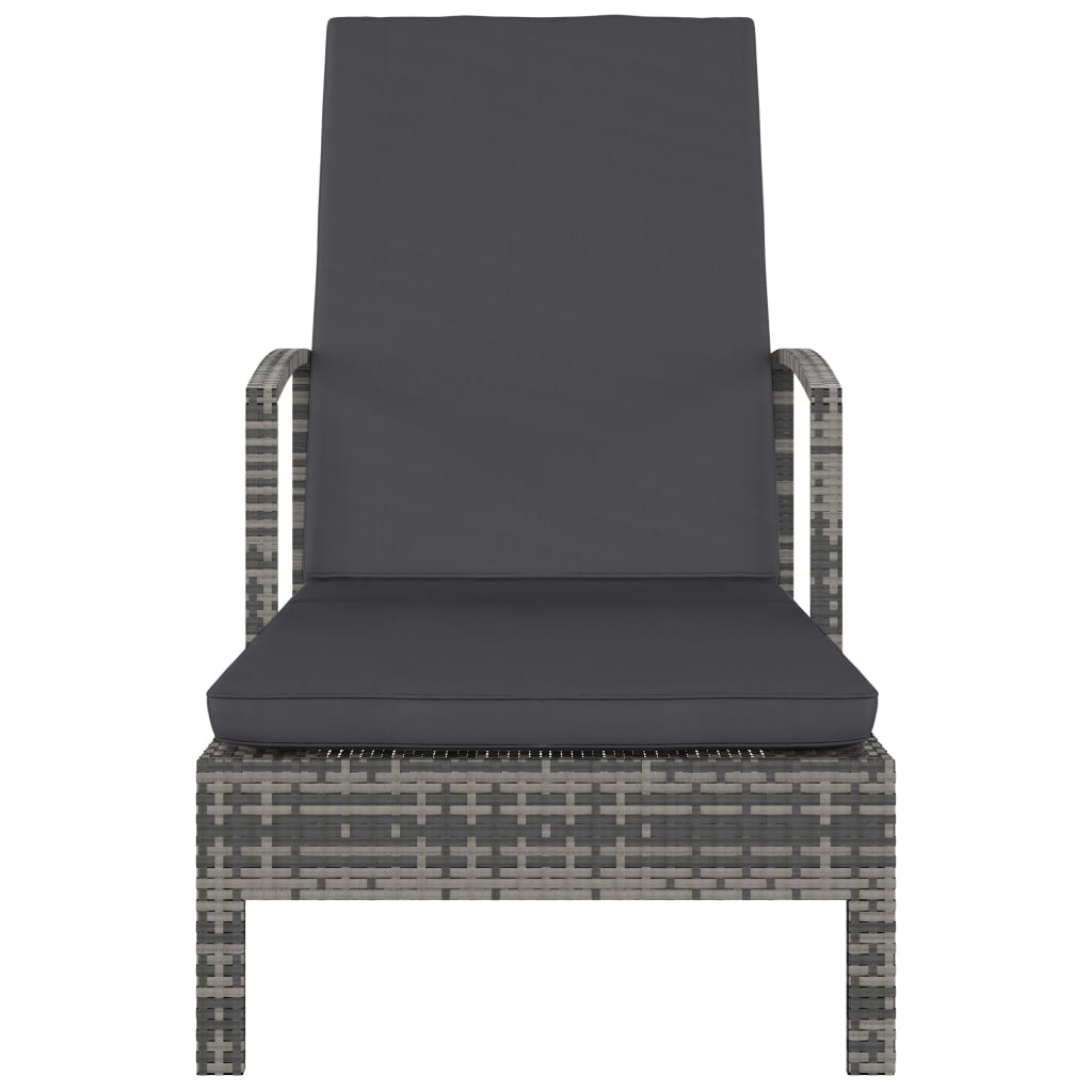 Sun lounger with armrests in grey PE wicker