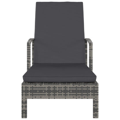 Sun lounger with armrests in grey PE wicker