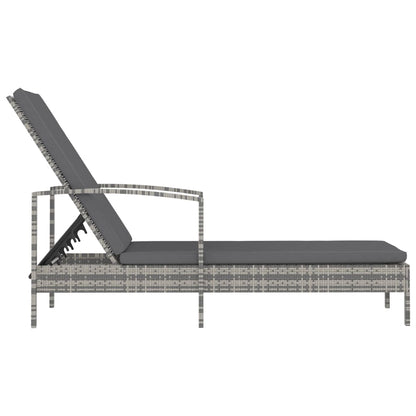 Sun lounger with armrests in grey PE wicker