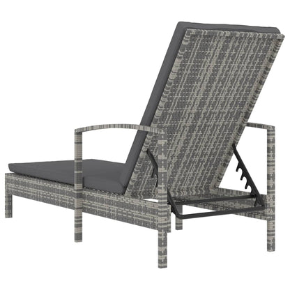 Sun lounger with armrests in grey PE wicker