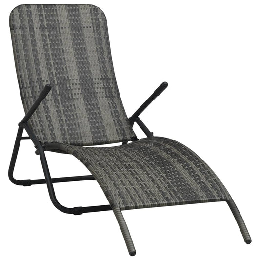 Grey PE wicker folding sun lounger