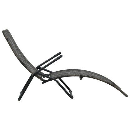 Grey PE wicker folding sun lounger