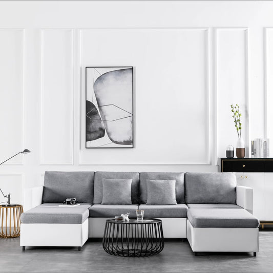 Sofá-cama em couro artificial 4 lugares branco