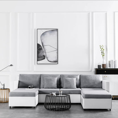 Sofá-cama em couro artificial 4 lugares branco