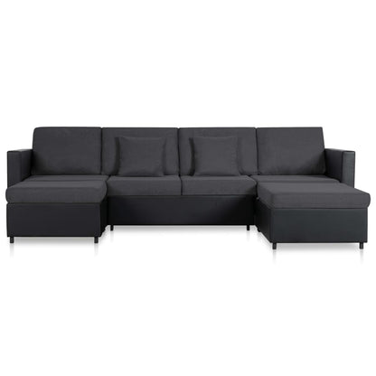 Sofá-cama em couro artificial 4 lugares preto