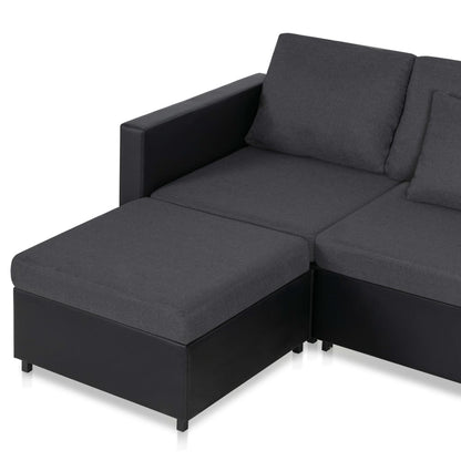 Sofá-cama em couro artificial 4 lugares preto