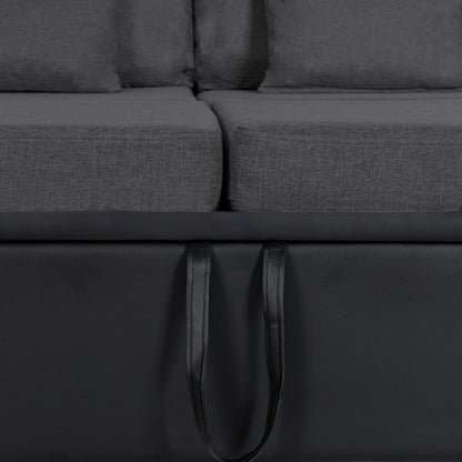 Sofá-cama em couro artificial 4 lugares preto