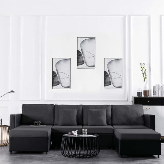 Sofá-cama em couro artificial 4 lugares preto