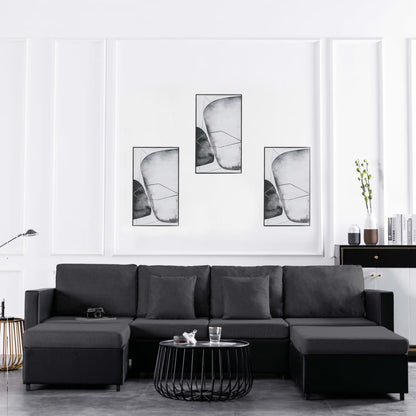 Sofá-cama em couro artificial 4 lugares preto