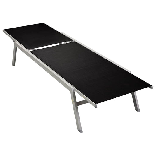 Sun lounger in steel and black textilene