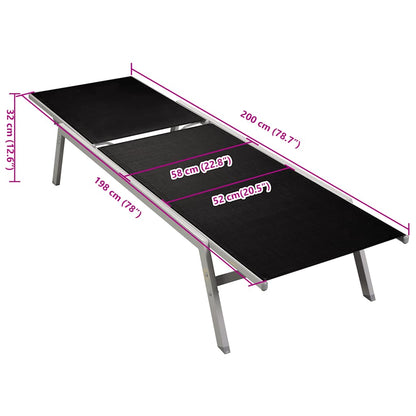 Sun lounger in steel and black textilene