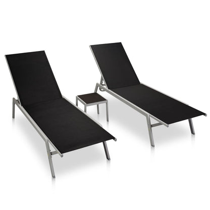 Sun loungers with table 2 pcs steel and black textilene
