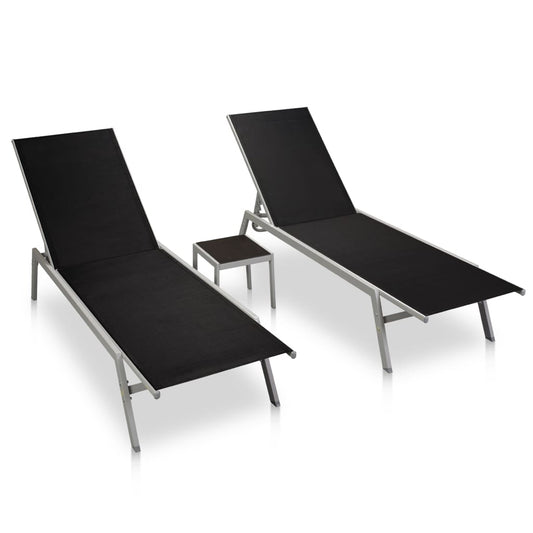 Sun loungers with table 2 pcs steel and black textilene