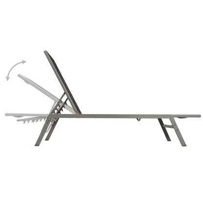Sun loungers with table 2 pcs steel and black textilene