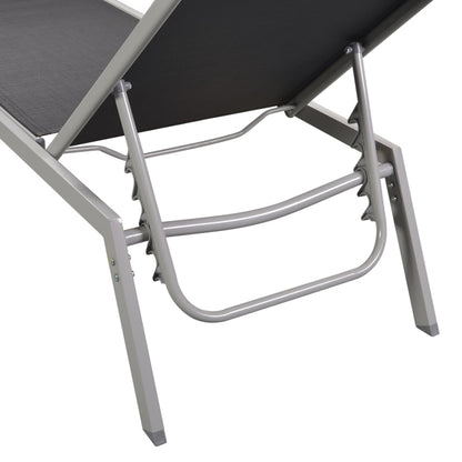 Sun loungers with table 2 pcs steel and black textilene