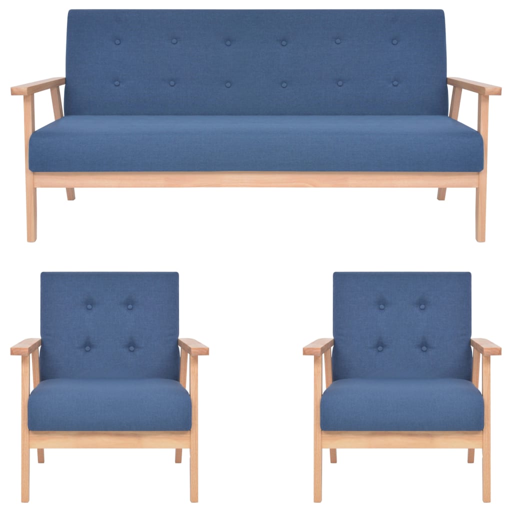 3 pcs blue fabric sofa set